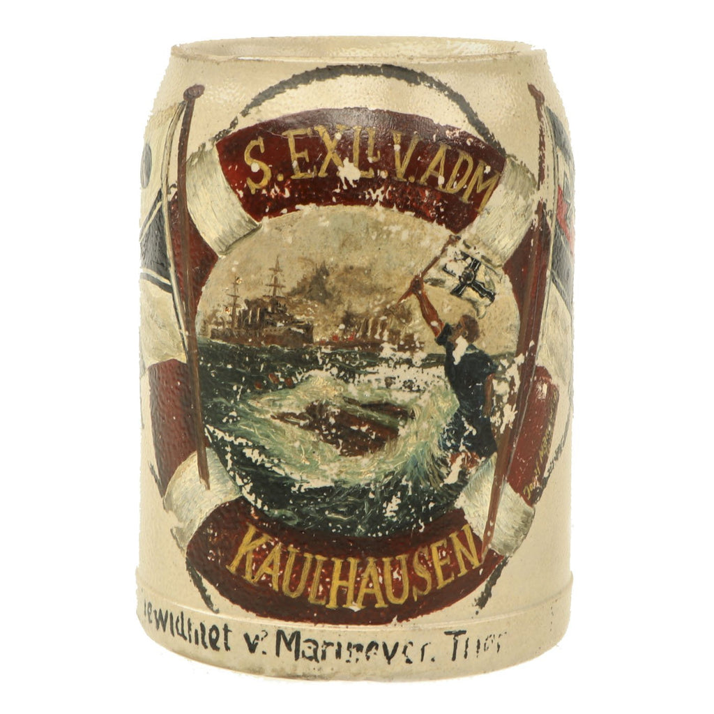 Original WWI Imperial German Navy Hand Painted 0.5L Beer Stein - Marked V. ADM KAULHAUSEN Original Items