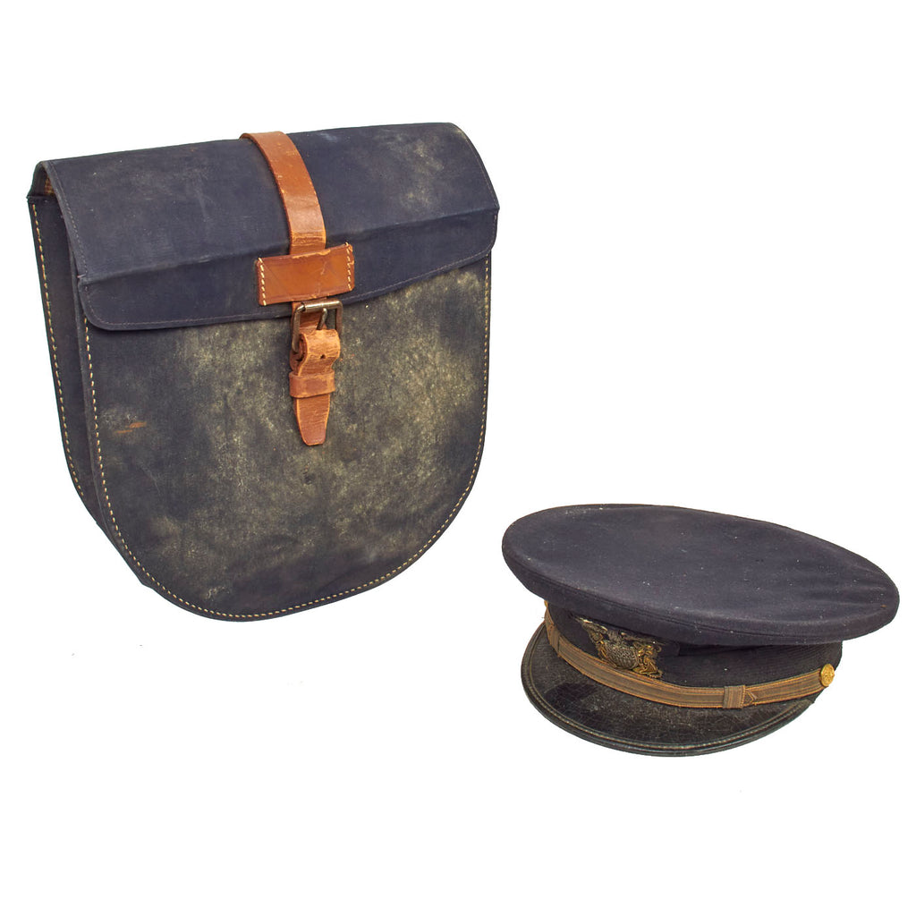 Original U.S. Early WWII Navy Officer Blue Combination Visor Cap with Storage Case - Size 7 ⅛ Original Items