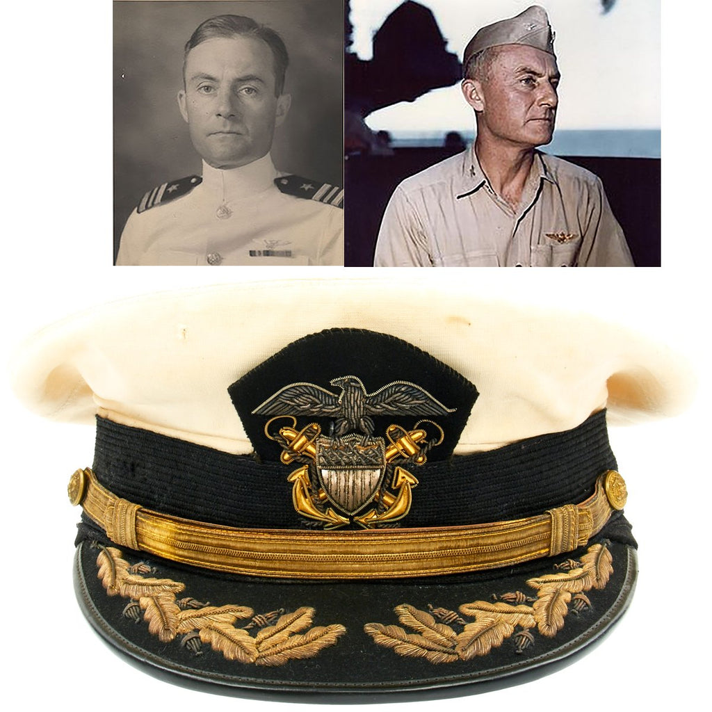 Original U.S. WWII Navy Vice Admiral Ralph Ofstie White Peaked Visor Cap Original Items