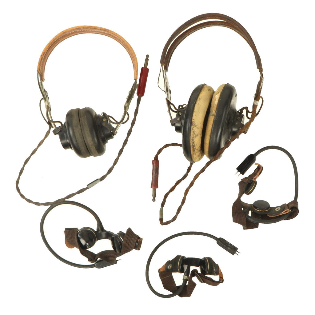Original U.S. WWII Army Air Forces Communication Set - Three Throat Microphones & 2 Headsets Original Items