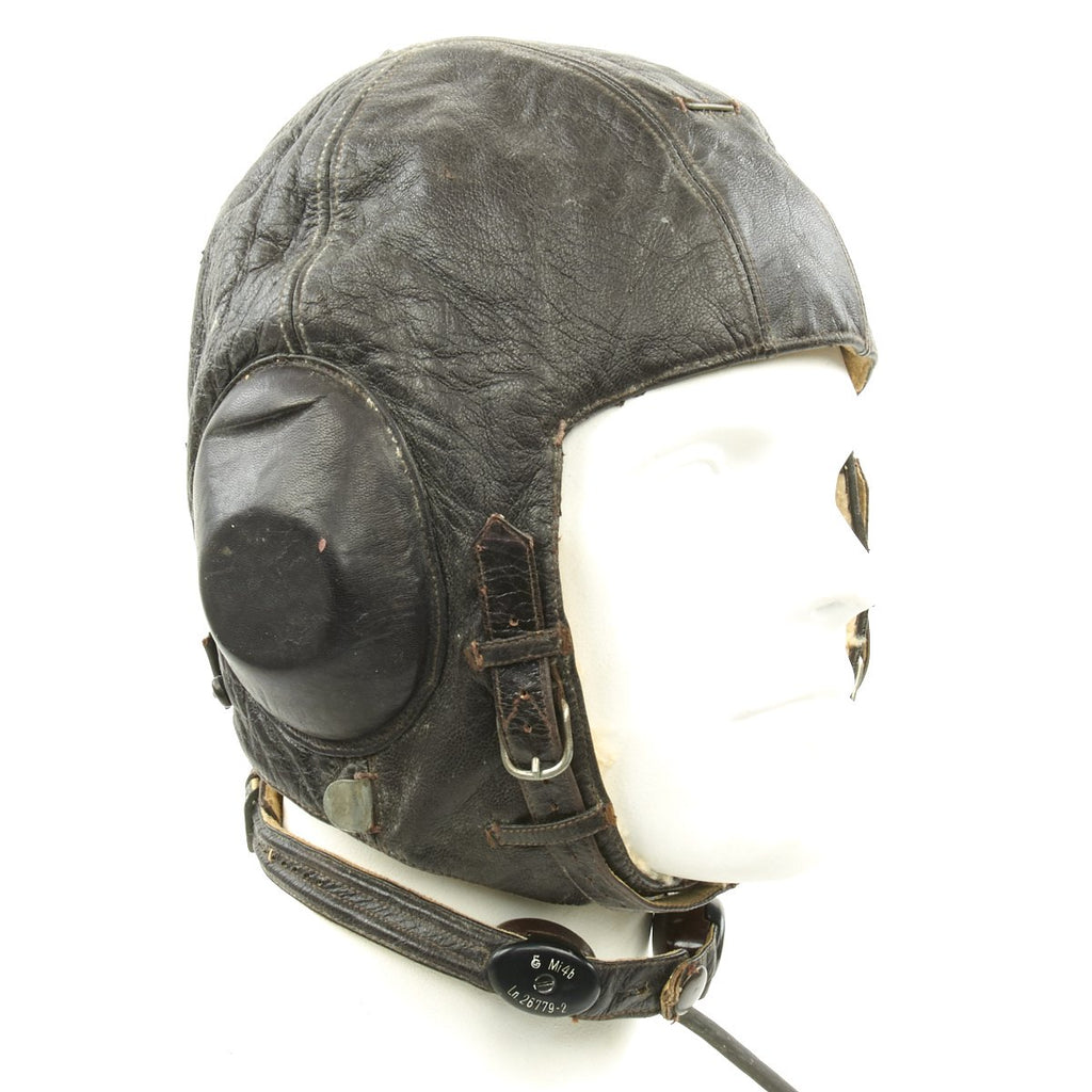 Original German WWII Luftwaffe Model LKpW101 Leather Flying Helmet with Receiver and Microphone Original Items