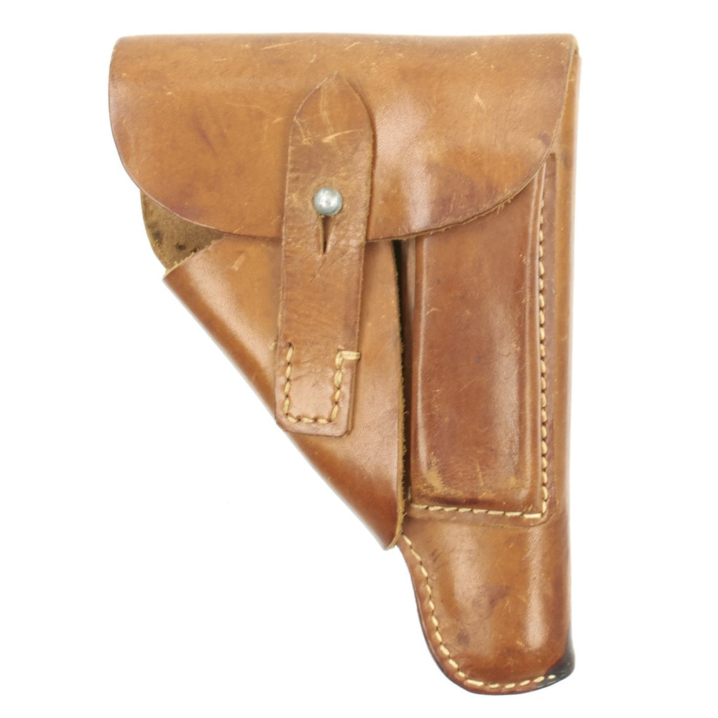 Original German WWII Brown High-Front Leather Holster for Mauser HSc and Similar - dated 1943 Original Items