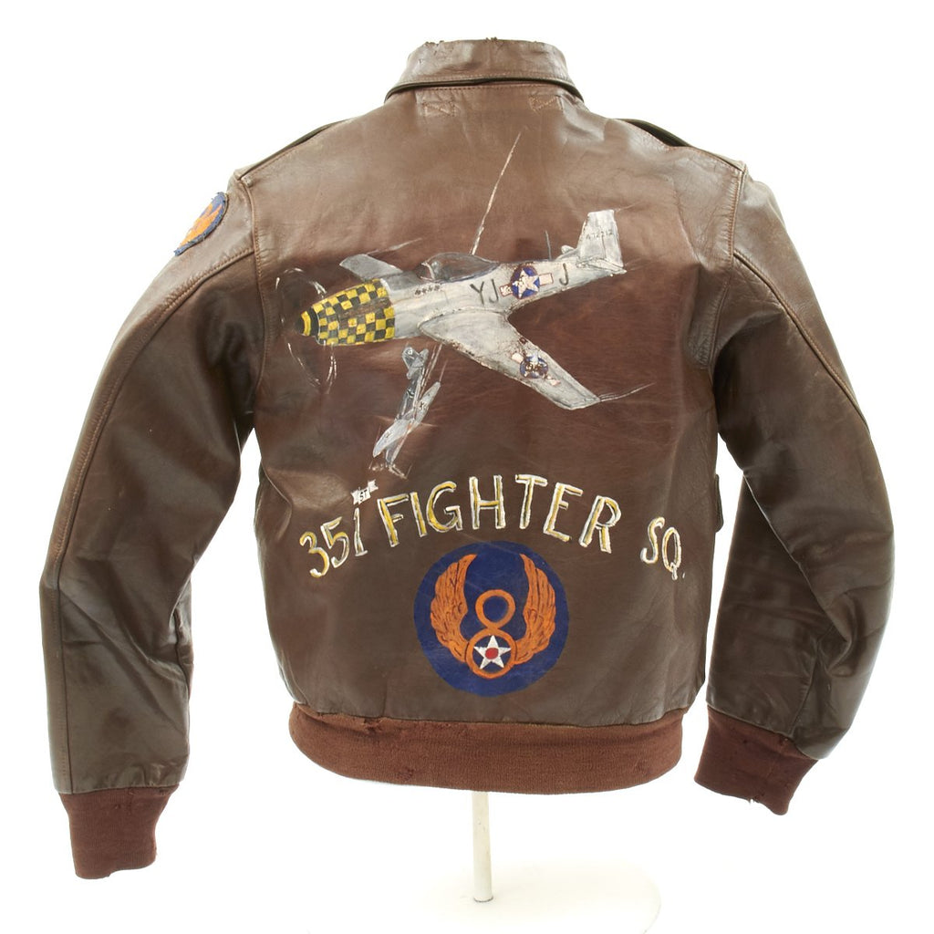 Original U.S. WWII P-51 Mustang Pilot 351st Fighter Squadron Hand Painted A-2 Flight Jacket Original Items