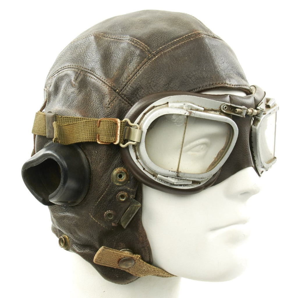 Original British WWII Named RAF Type C Leather Flying Helmet with Mk VIII Goggles Original Items