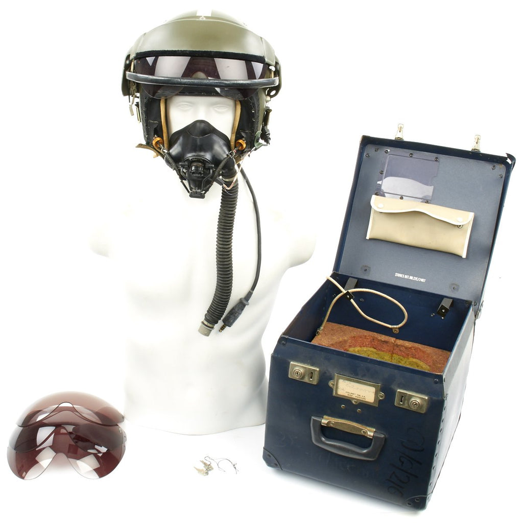 Original British RAF MK 3A Flying Helmet with Visor, Headset, Mic, Oxygen Mask and Carry Case Original Items