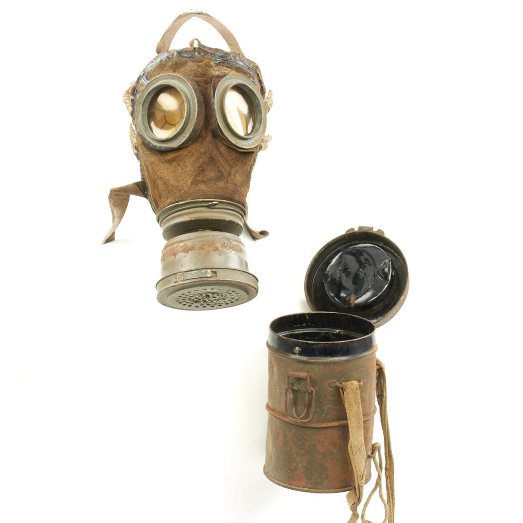 Original Imperial German WWI Gas Mask with Can - Dated June 1918 Original Items