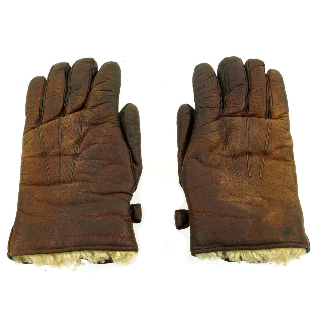 Original German WWII Luftwaffe Short Shearling Leather Flight Gloves - size 8 1/2 Original Items