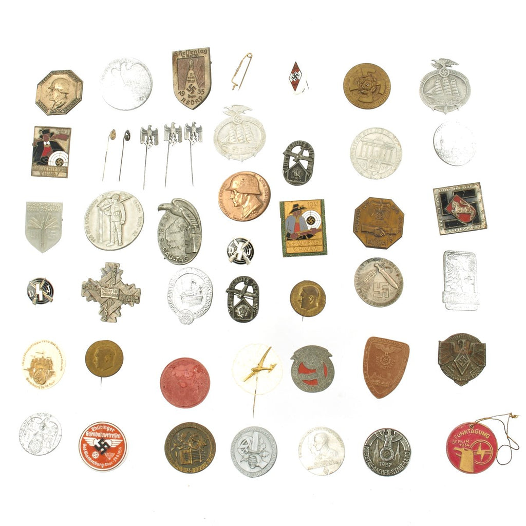 Original German WWII Tinnie Pin and Badge Collection - Set of 44 Original Items