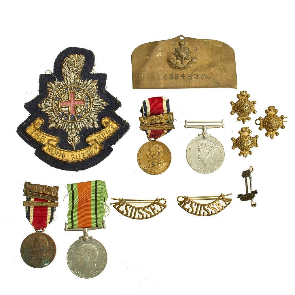 Original British WWII Royal Sussex Regiment Insignia and Medal Collection Original Items