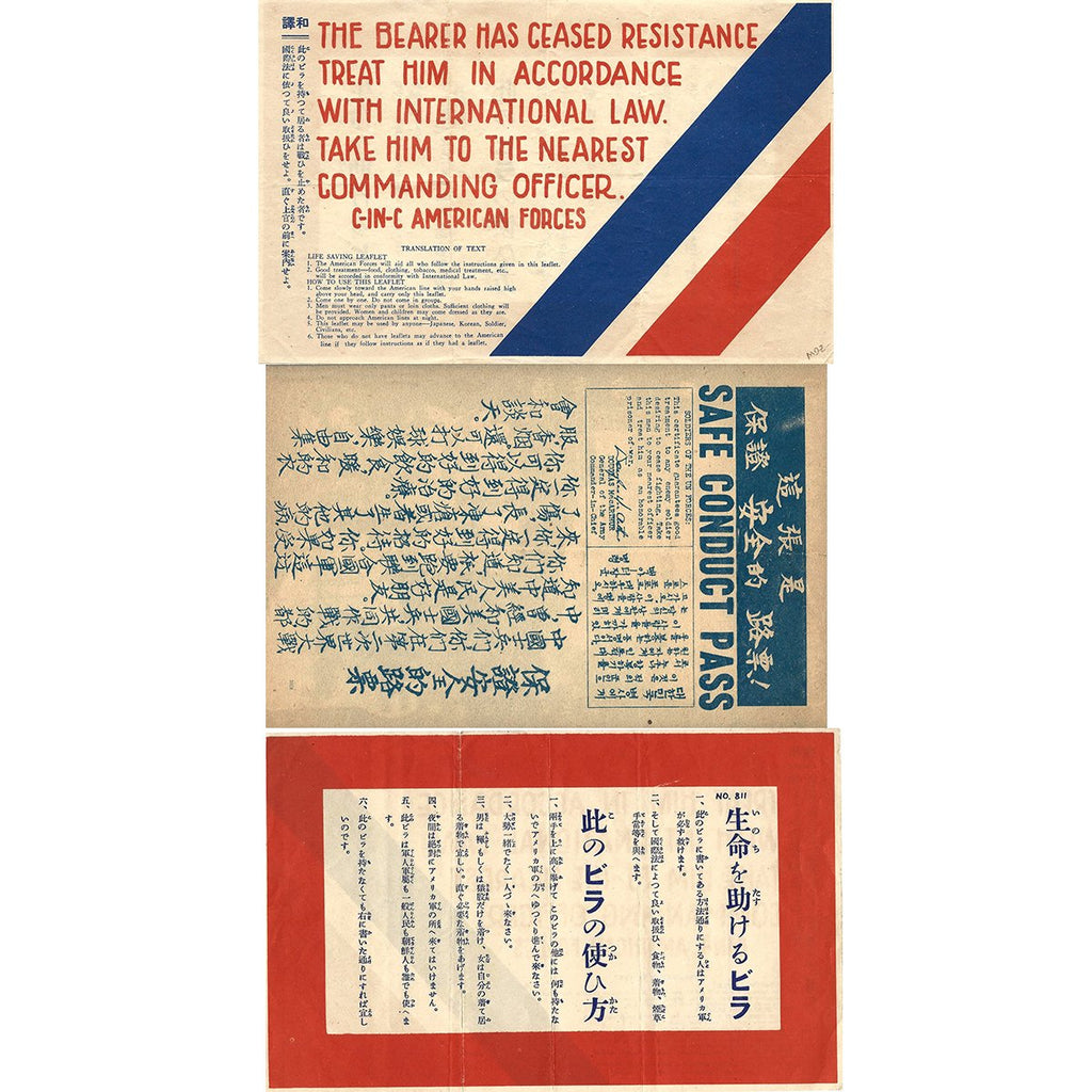 Original U.S. WWII Psychological Warfare Japanese and Korean War Safe Conduct Pass Leaflets Original Items