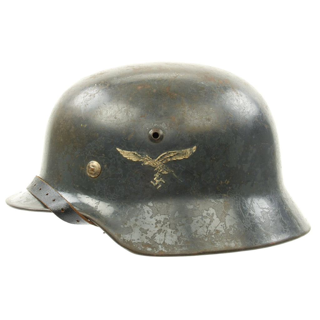 Original German WWII Luftwaffe M35 Double Decal Steel Helmet - marked SE64 Original Items