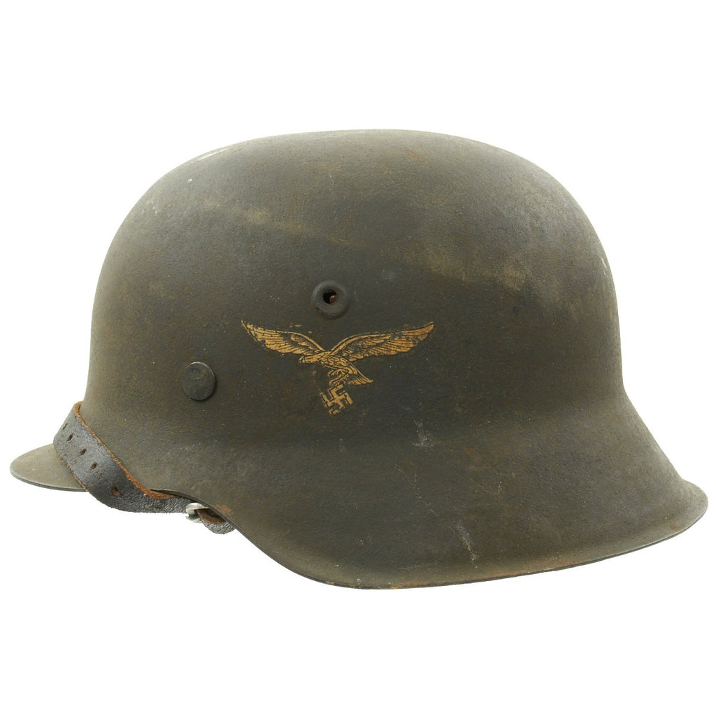 Original German WWII M42 Single Decal Luftwaffe Helmet with Textured Paint and Dome Stamp - NS62 Original Items