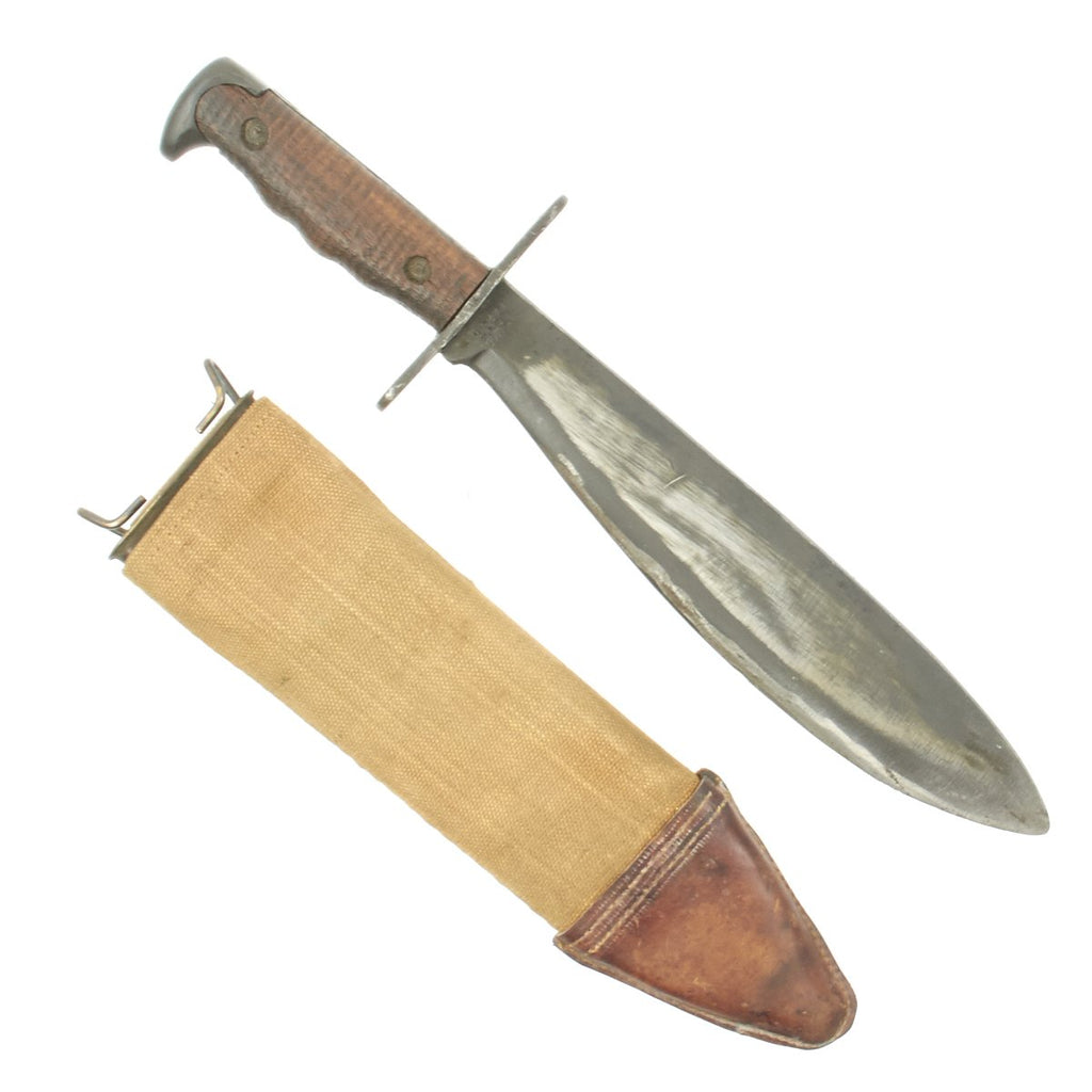 Original U.S. WWI Model 1917 Bolo Knife with Canvas Scabbard by Plumb, St. Louis - Dated 1918 Original Items