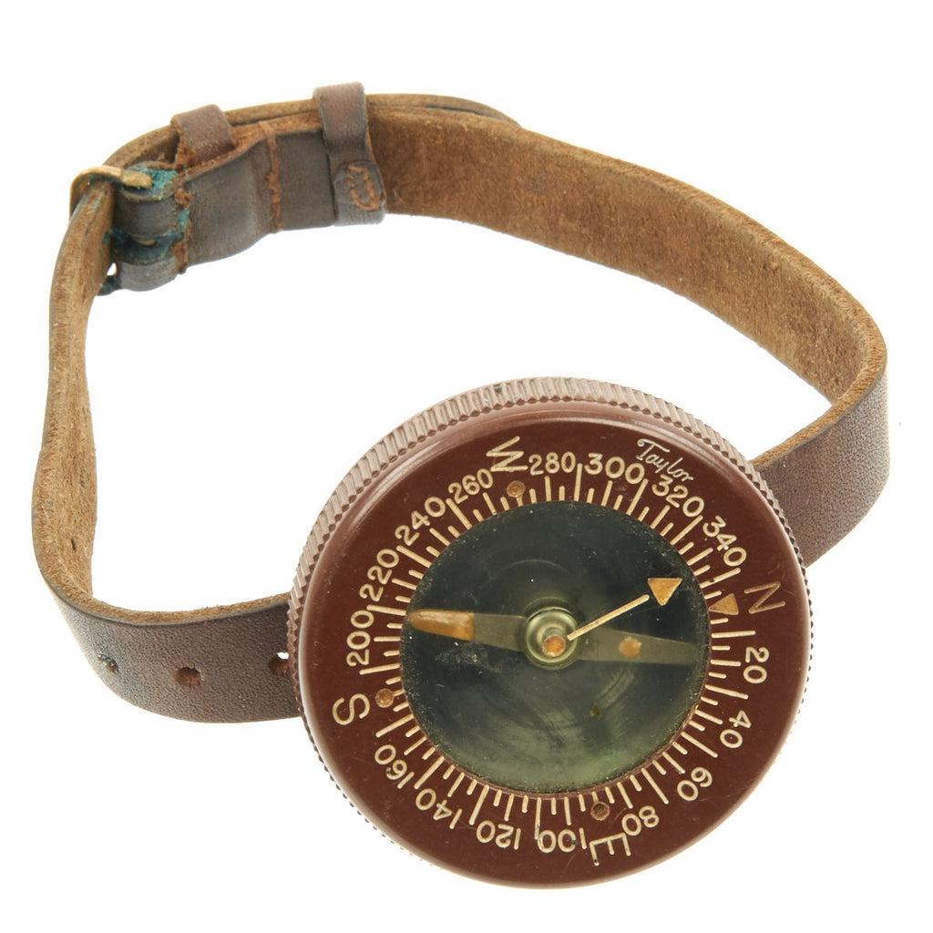 Original U.S. WWII Paratrooper Liquid Filled Wrist Compass by Taylor with Leather Wrist Band Original Items