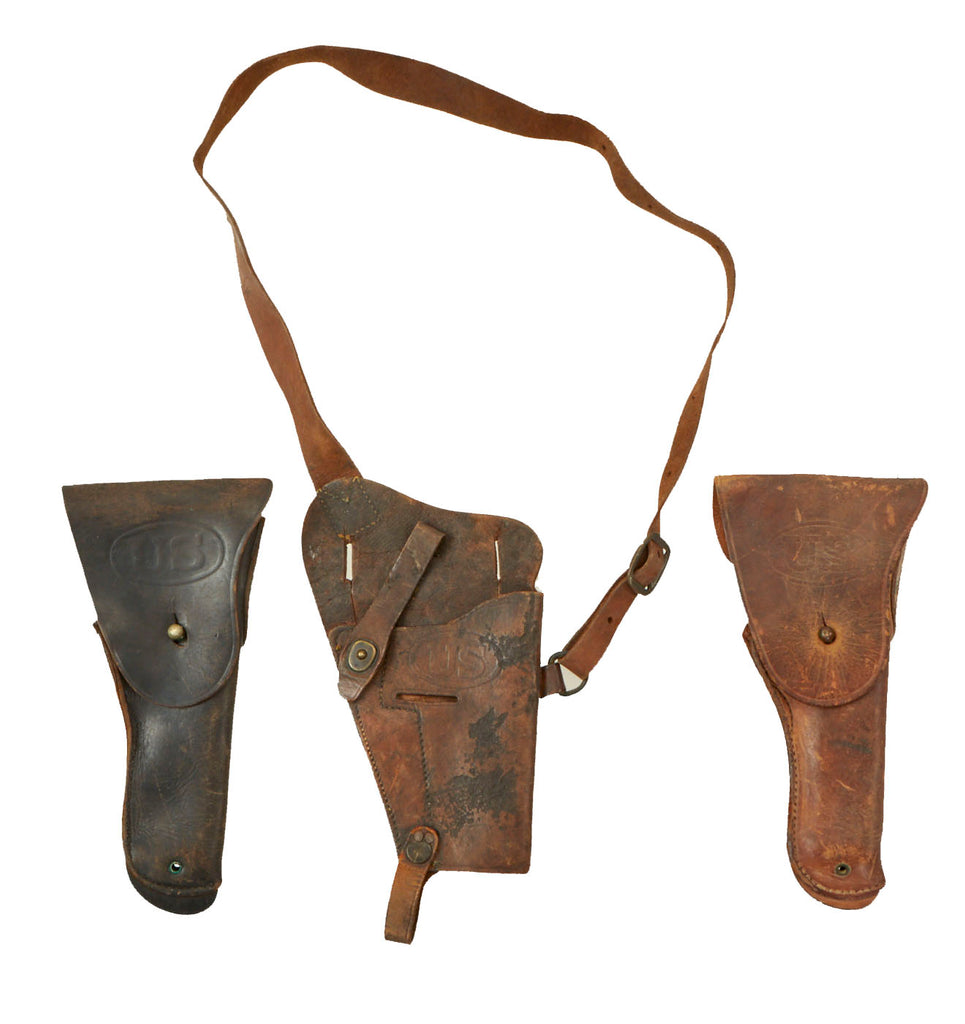 Original U.S. WWII M1916 .45 Colt 1911 Leather Holsters - Set of 3 Original Items