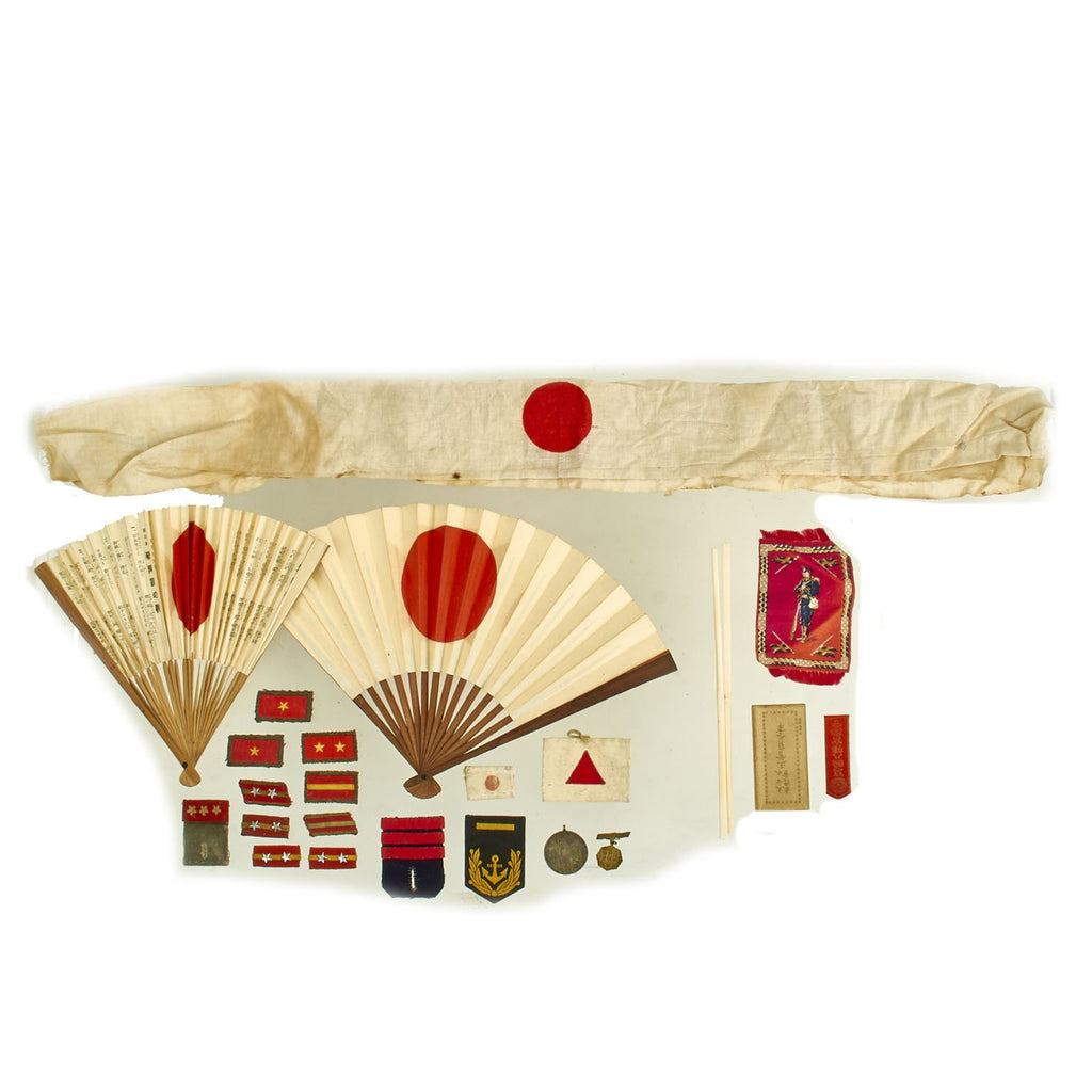 Original WWII Japanese Bring Back Grouping - Rank Insignia, Patches, Headband, & Collectibles Original Items