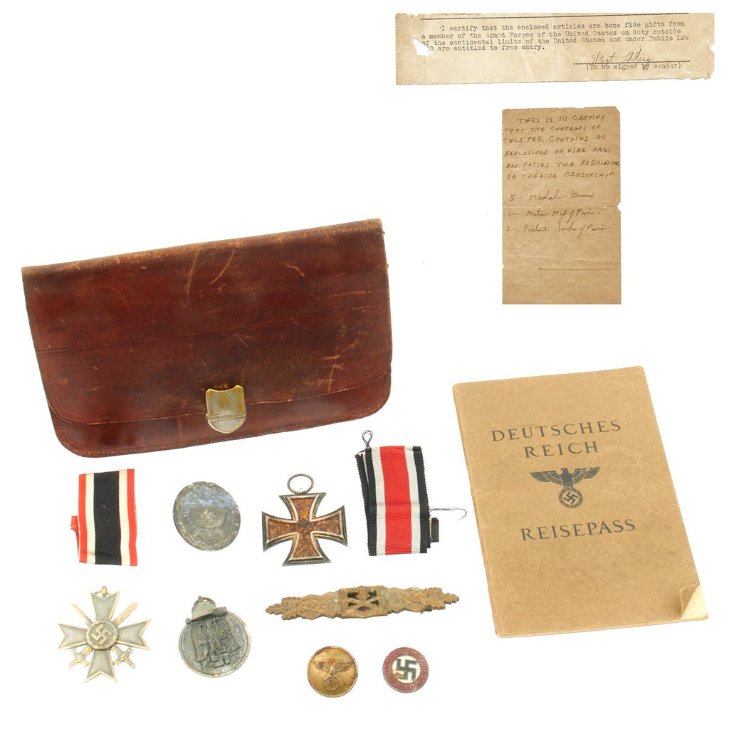 Original German WWII USGI Bring Back Group - Resisepass and Medals Original Items