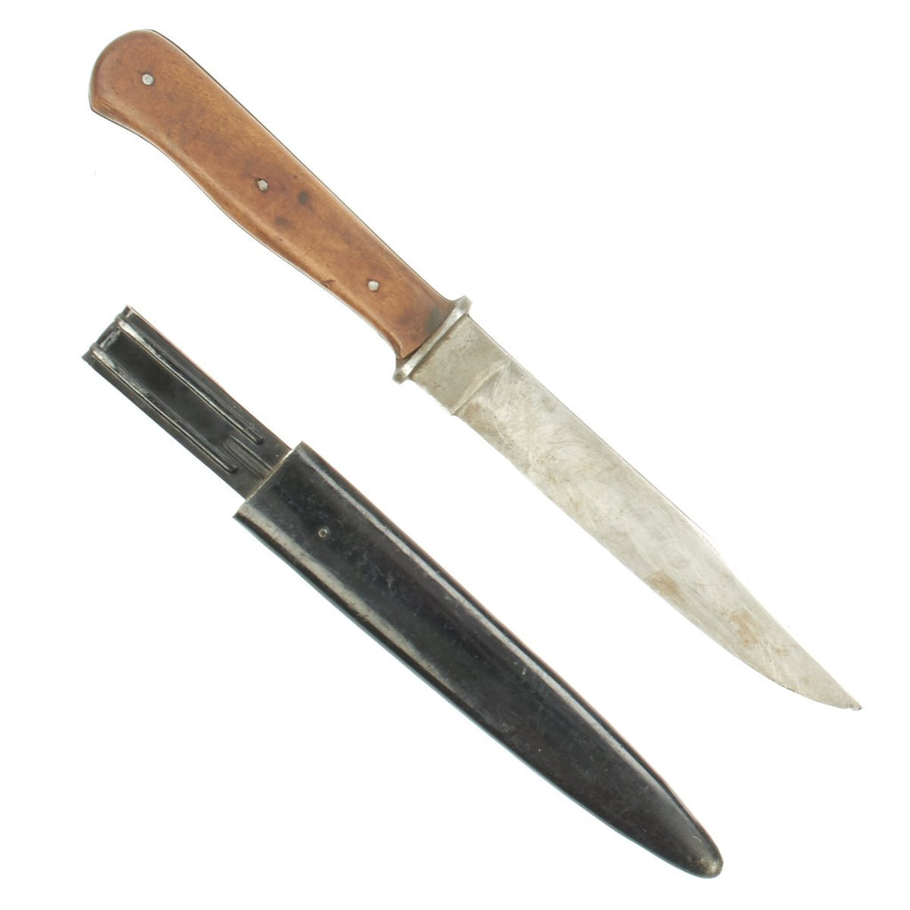 Original German WWII Wood Handle Trench Fighting Knife with Steel Boot Scabbard Original Items