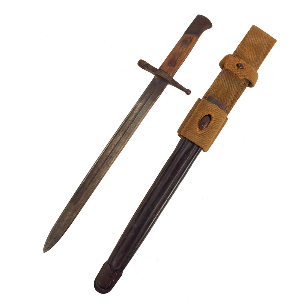 Original Italian WWII M1891 Carcano - Mannlicher Rifle Bayonet with Leather Scabbard and 1942 Dated German Afrika Korps Frog Original Items