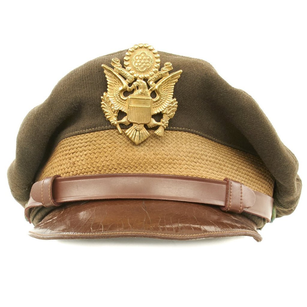 Original U.S. WWII USAAF Officer OD Green Crush Cap with Wicker Frame - Size 6 7/8 Original Items