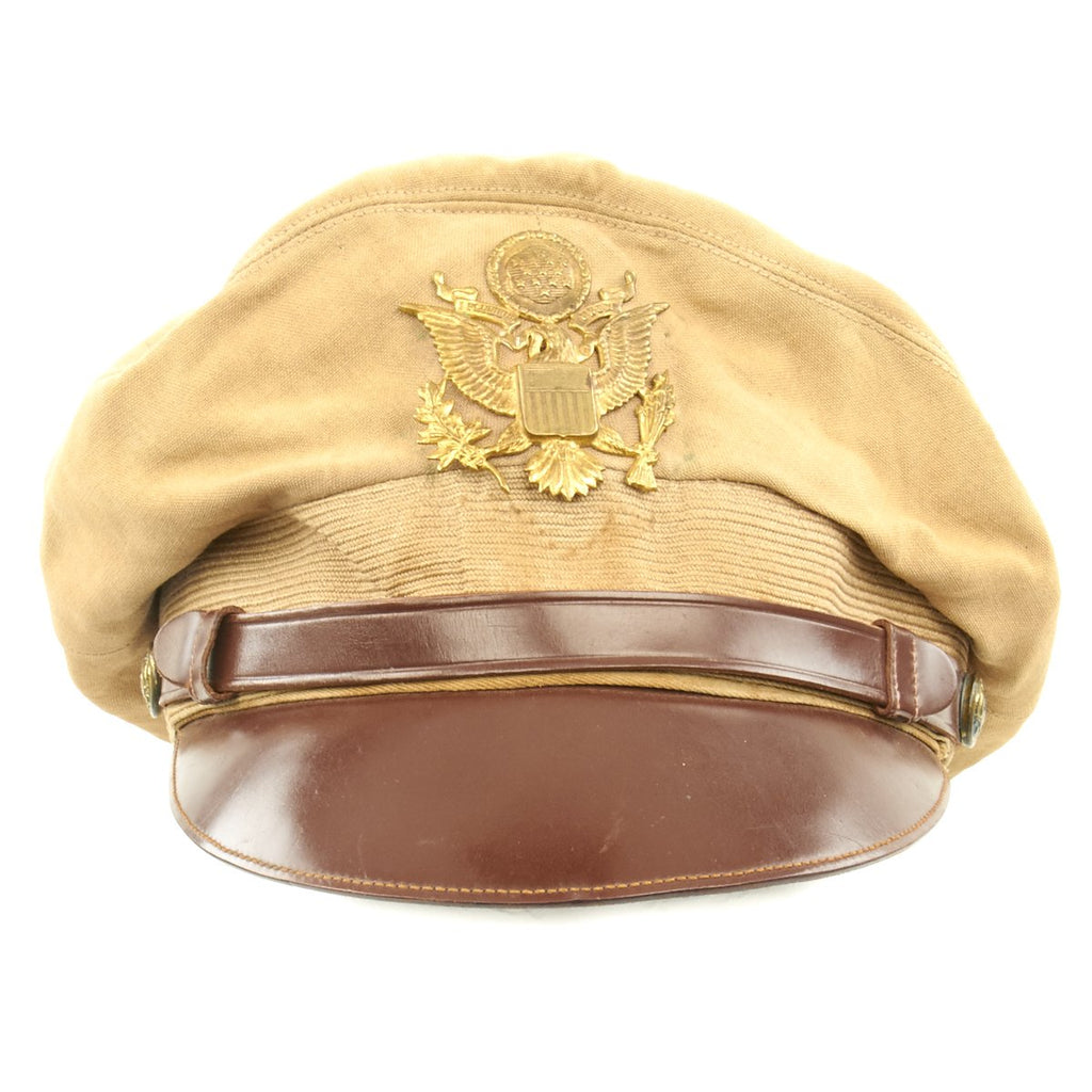 Original U.S. WWII USAAF Named Officer Khaki Crush Peaked Visor Cap by Bell - Leonard A. Wilkes Original Items