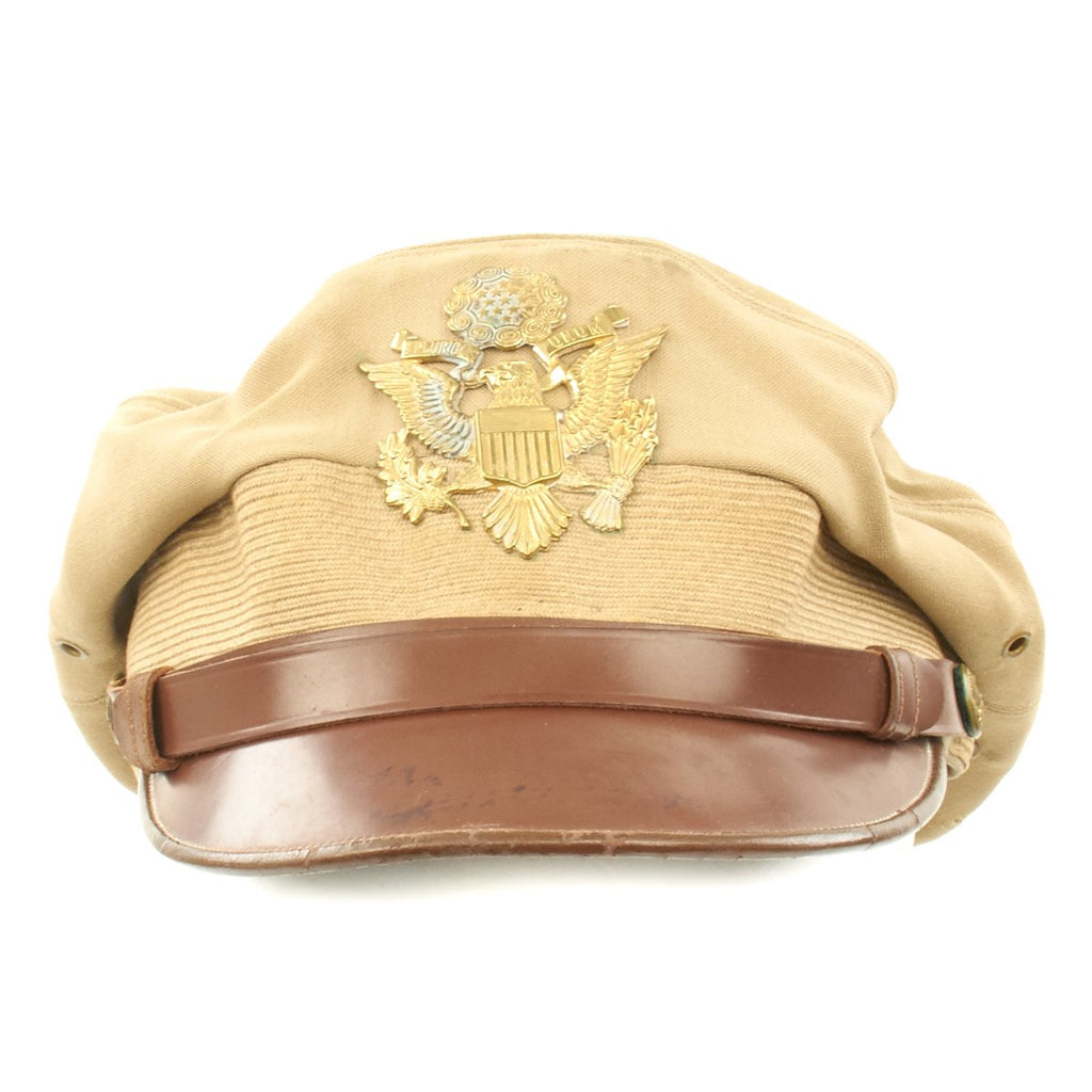 Original U.S. WWII Named USAAF Officer Khaki Crush Peaked Visor Cap by The Uniform Shop - Size 7 1/8 Original Items
