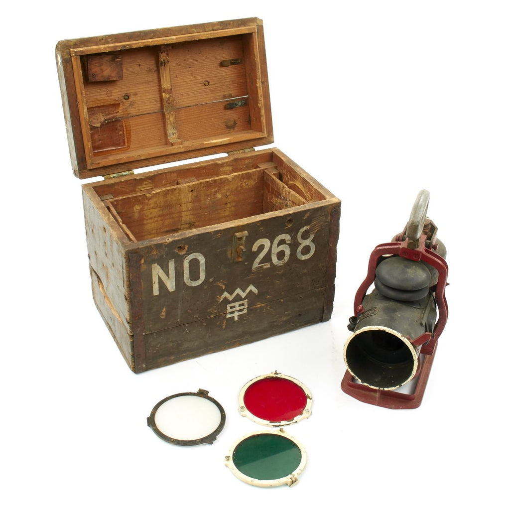 Original WWII Japanese Navy IJN Morse Code Kerosene Signal Lamp In Case - Named USGI Bring Back Original Items