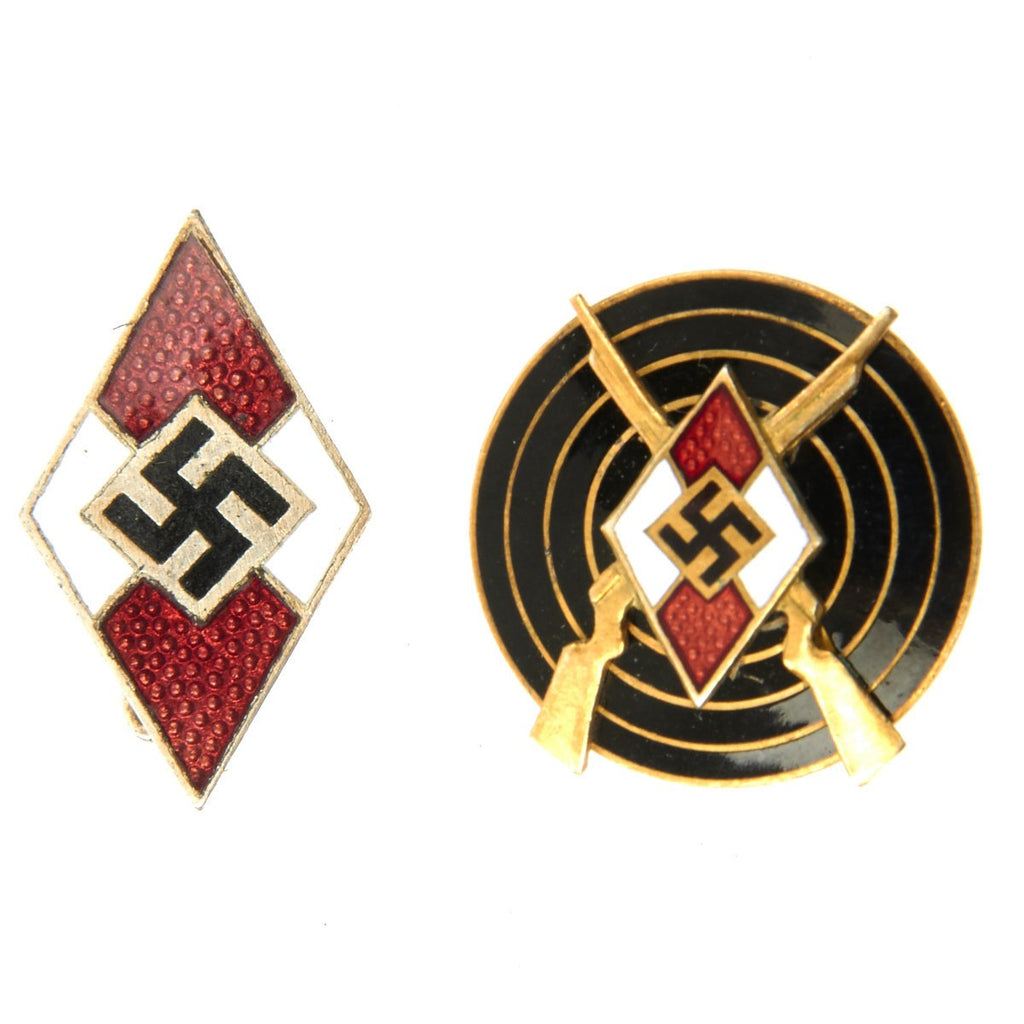 Original German Hitler Youth Enamel Cap Badge and Shooting Pin Set Original Items