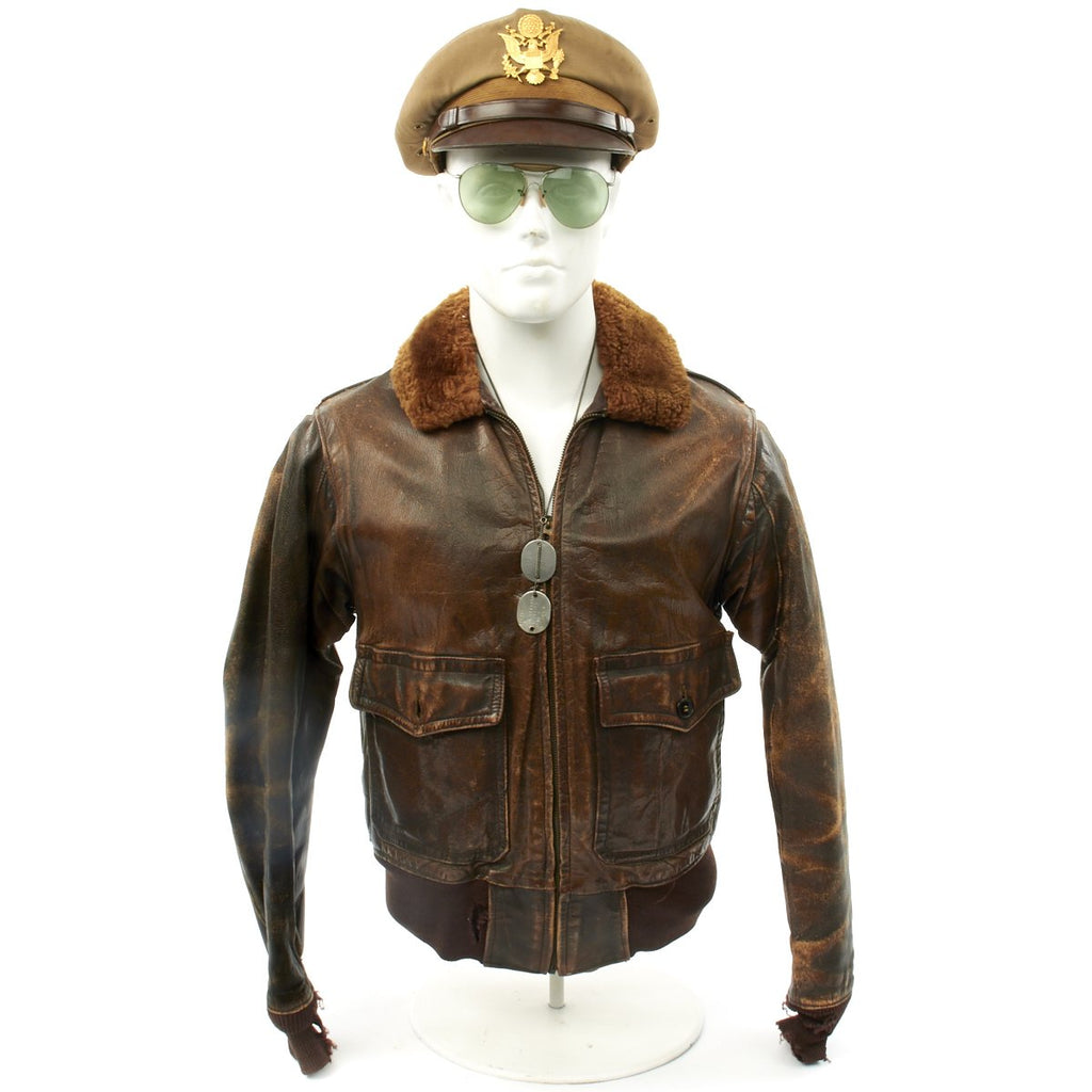 Original U.S. WWII Identified Navy Pilot AN-6552 Flight Jacket, Sunglasses and Dog Tag Set Original Items