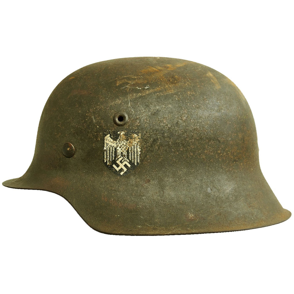 Original German WWII M42 Single Decal Army Heer Helmet Shell with Partial Liner - NS64 Original Items