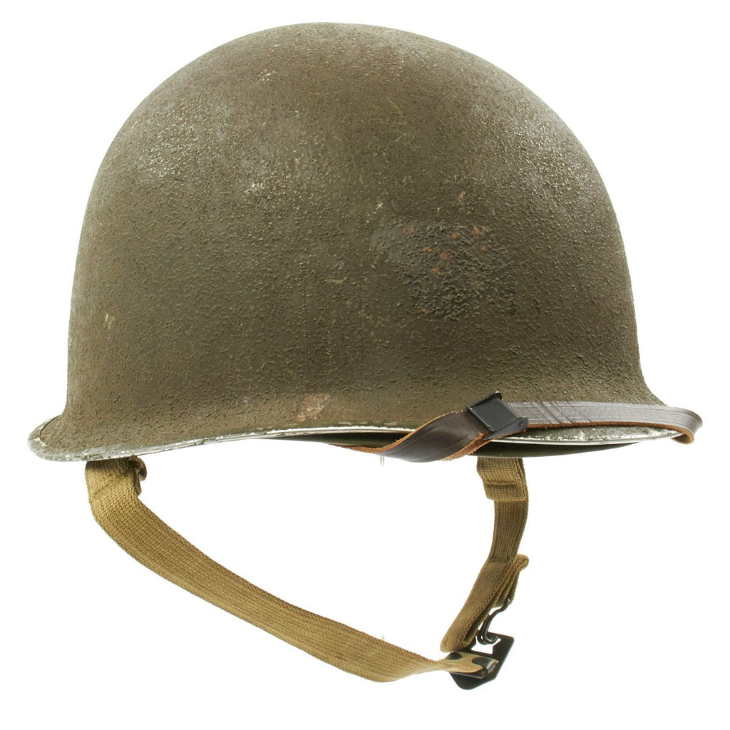 Original WWII 1942 M1 McCord Front Seam Fixed Bale Helmet with Westinghouse Liner Original Items