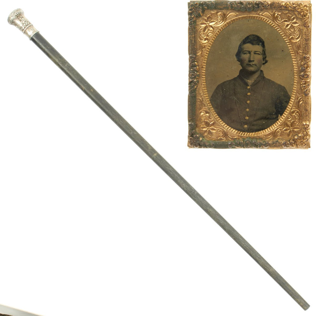 Original U.S. Civil War 16th Indiana Infantry Regiment Named Presentation Cane with Sixth Plate Tintype of Identified Union Soldier Original Items