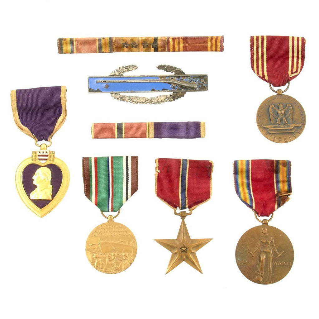 Original U.S. WWII Named Purple Heart Wounded in Action February 1945 Medal Set Original Items