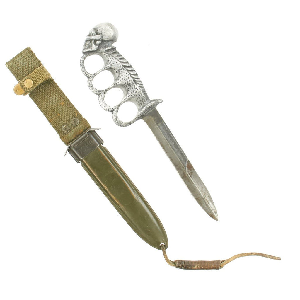 Original U.S. WWII E.W. Stone Skull Knuckle Guard Style M3 Fighting Knife with M8 Scabbard Original Items