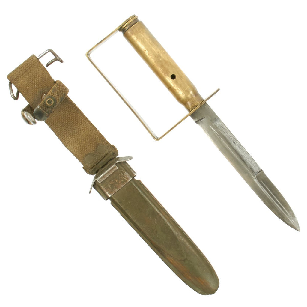 Original U.S. WWII Custom Brass Knuckle Fighting Knife M4 Bayonet Conversion with M8 Scabbard Original Items