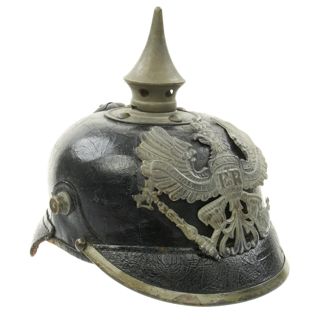 Original German WWI Prussian M1915 Size 55 Infantry EM/NCO Pickelhaube Spiked Helmet - dated 1917 Original Items