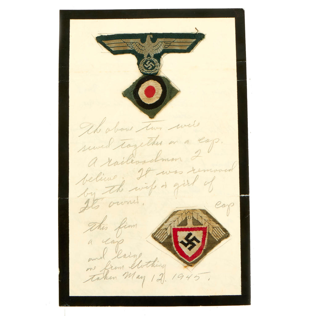 Original German WWII USGI Cut Off Insignia Grouping Attached To Letter Sent Home Original Items