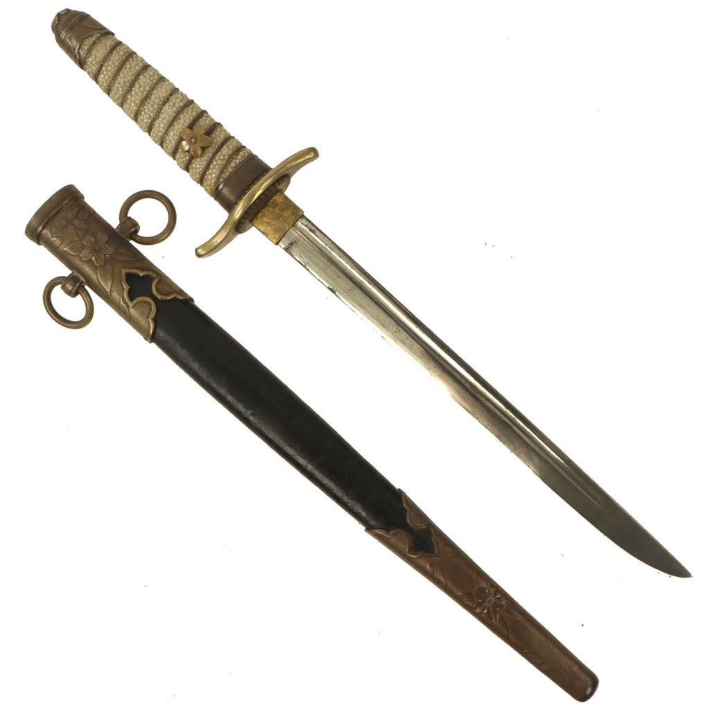Original Japanese WWII Naval Officers Dirk with Leather Brass Mounted Leather Scabbard Original Items