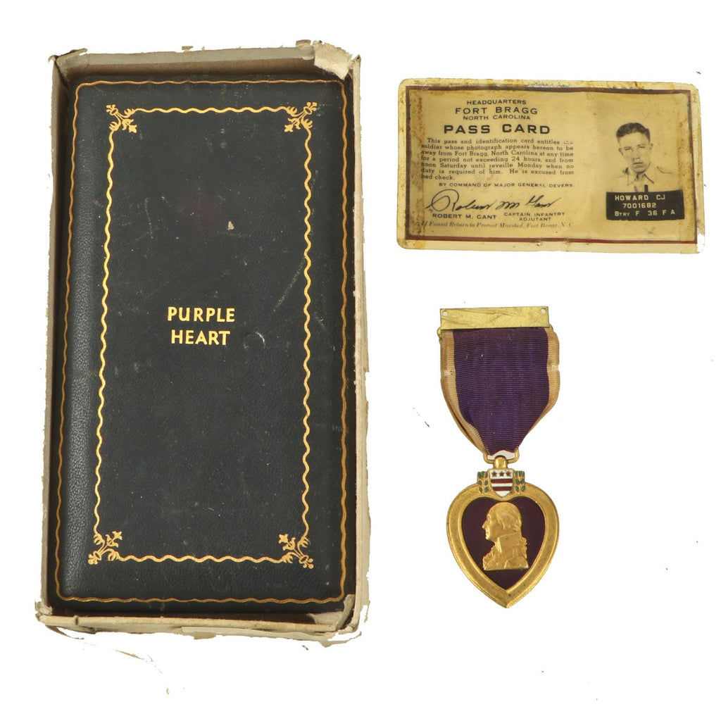 Original U.S. WWII Named KIA Purple Heart Medal with Fort Brag ID Card Original Items