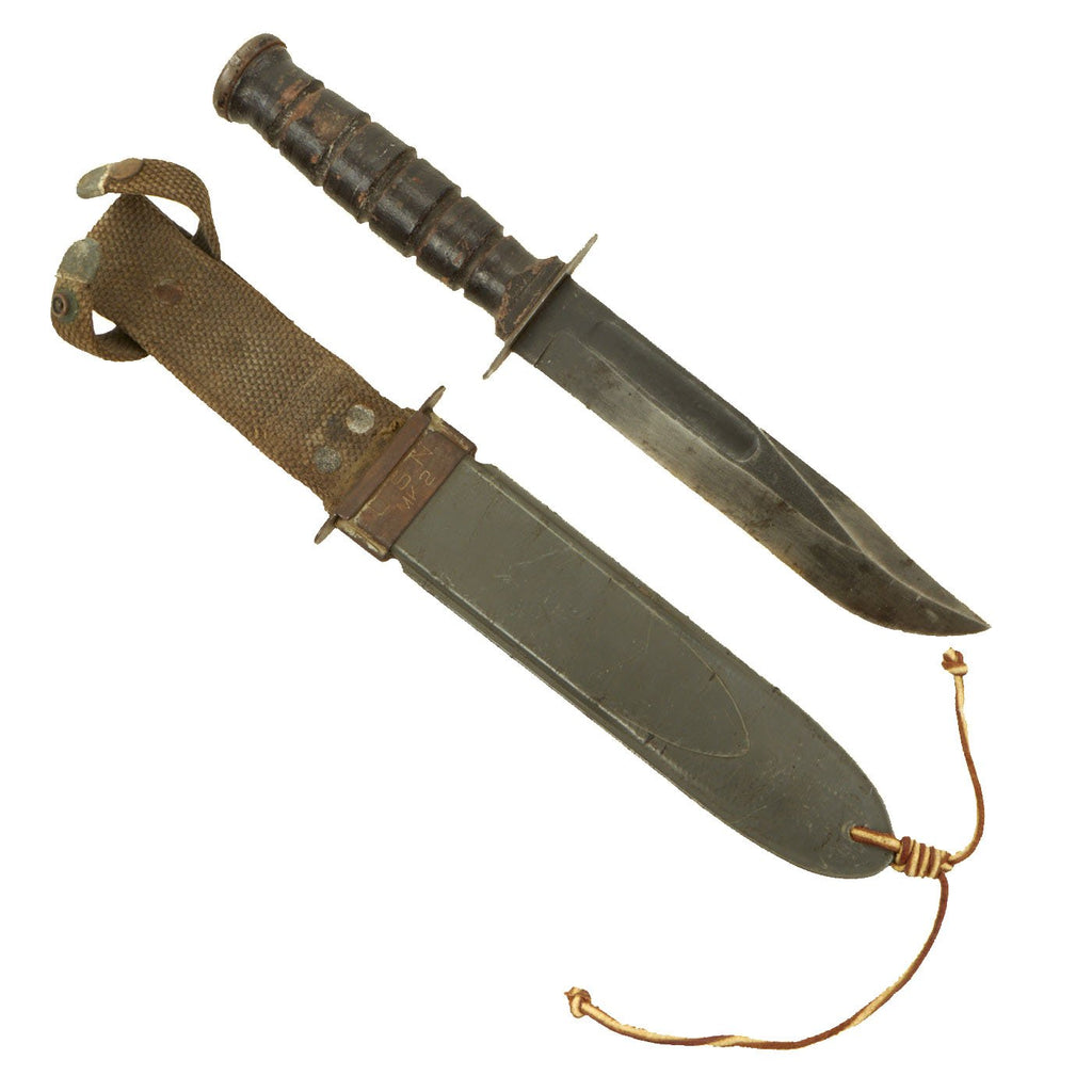 Original U.S. Vietnam War Era Mark 2 KA-BAR Fighting Knife by CAMILLUS with WWII U.S.N. MK2 Scabbard Original Items