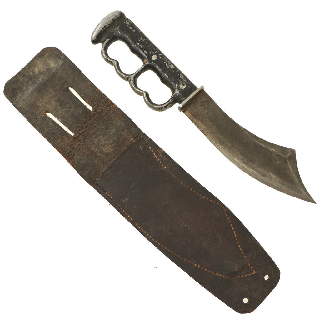 Original U.S. WWII Theatre Made Custom Scimitar Blade Knuckle Knife with Scabbard Original Items