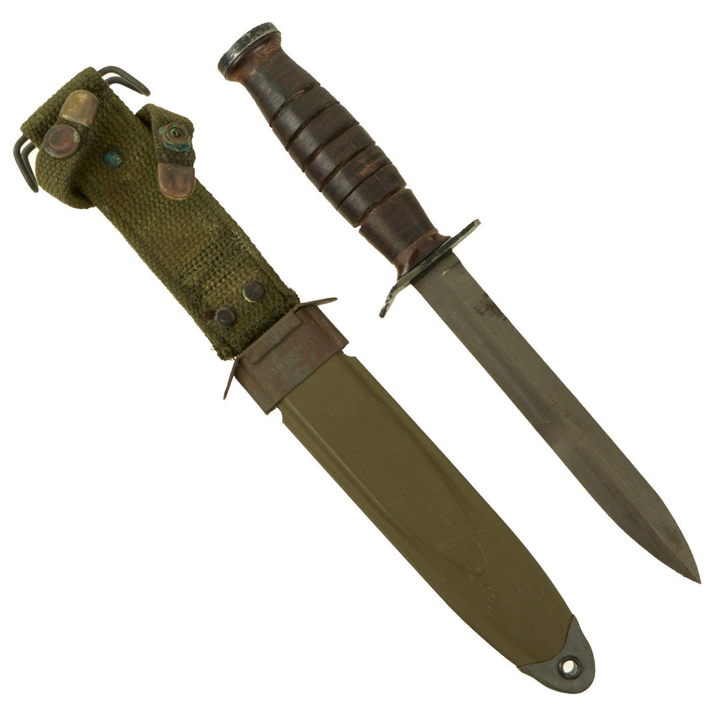 Original U.S. WWII M3 Fighting Knife by IMPERIAL Knife Co. with Vietnam Era M8A1 Scabbard Original Items