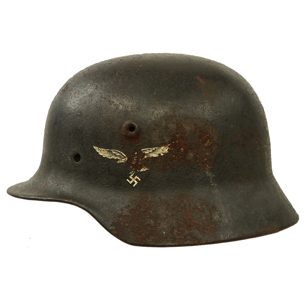 Original German WWII Service Worn M40 Single Decal Luftwaffe Helmet Shell with Textured Paint - SE62 Original Items