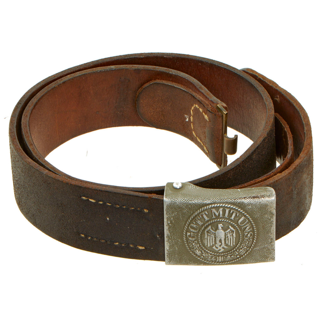 Original German WWII Army Heer EM/NCO Belt with Pebbled Aluminum Buckle Original Items