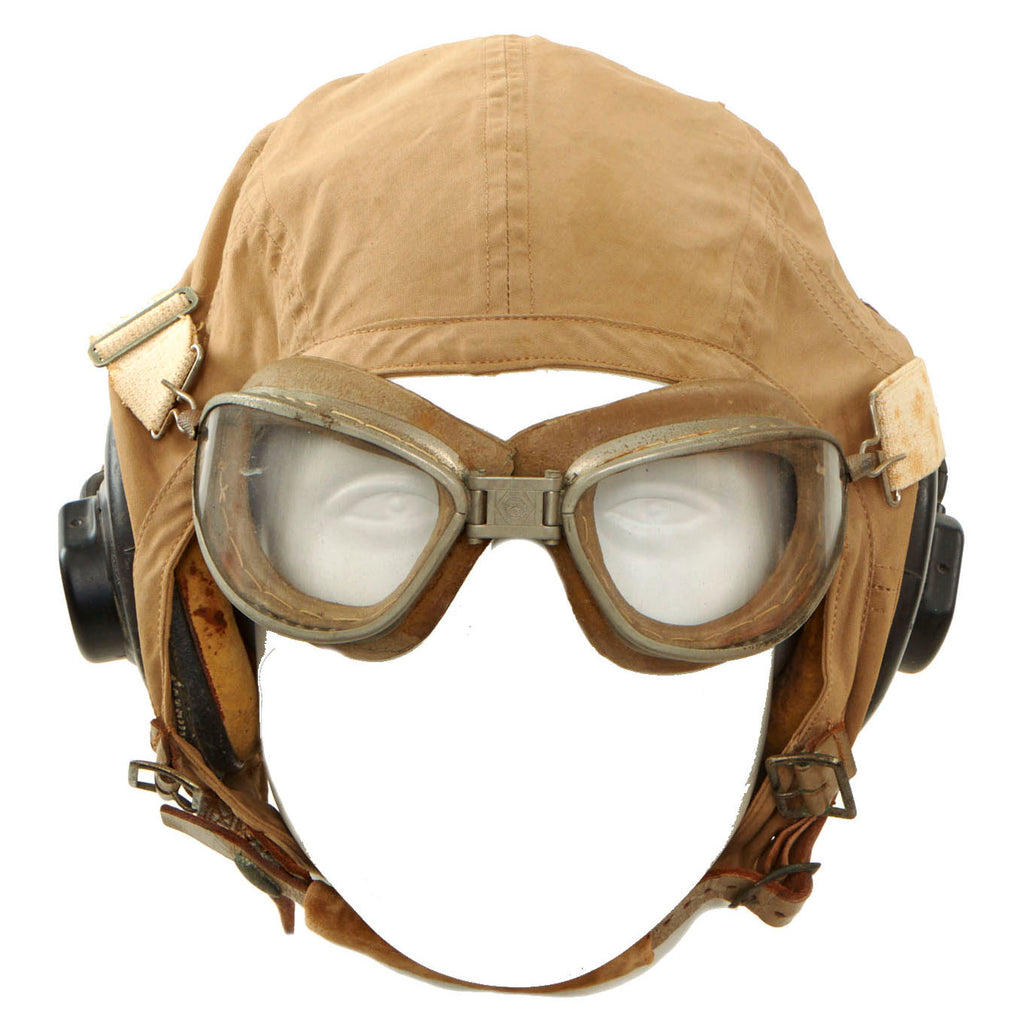 Original U.S. WWII Army Air Force Aviator AN 6540-35 Flight Helmet With Goggles & ANB H-1 Receivers - Helmet By Slotte & Klein Original Items