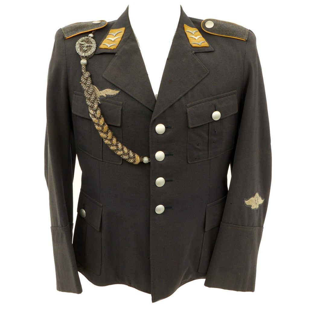Original German WWII Luftwaffe Feldwebel Flight Blouse Fliegerbluse Tunic with Marksmanship Lanyard Original Items