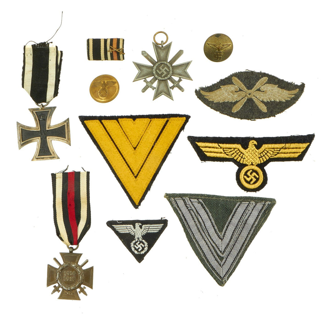 Original German WWI & WWII Medal and Insignia Grouping with 1914 EKII, KVKII & Hindenberg Cross - 11 Items Original Items