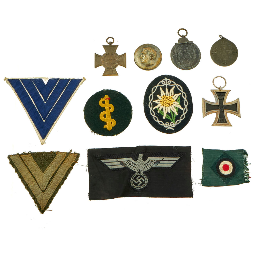 Original German WWI & WWII Medal and Insignia Lot Featuring 1914 EK2 - 11 Items Original Items
