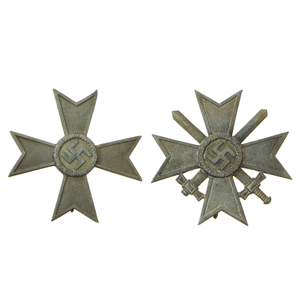 Original Set of Two German WWII War Merit Cross KvK 1st Class Awards - One With Swords & One Without Original Items
