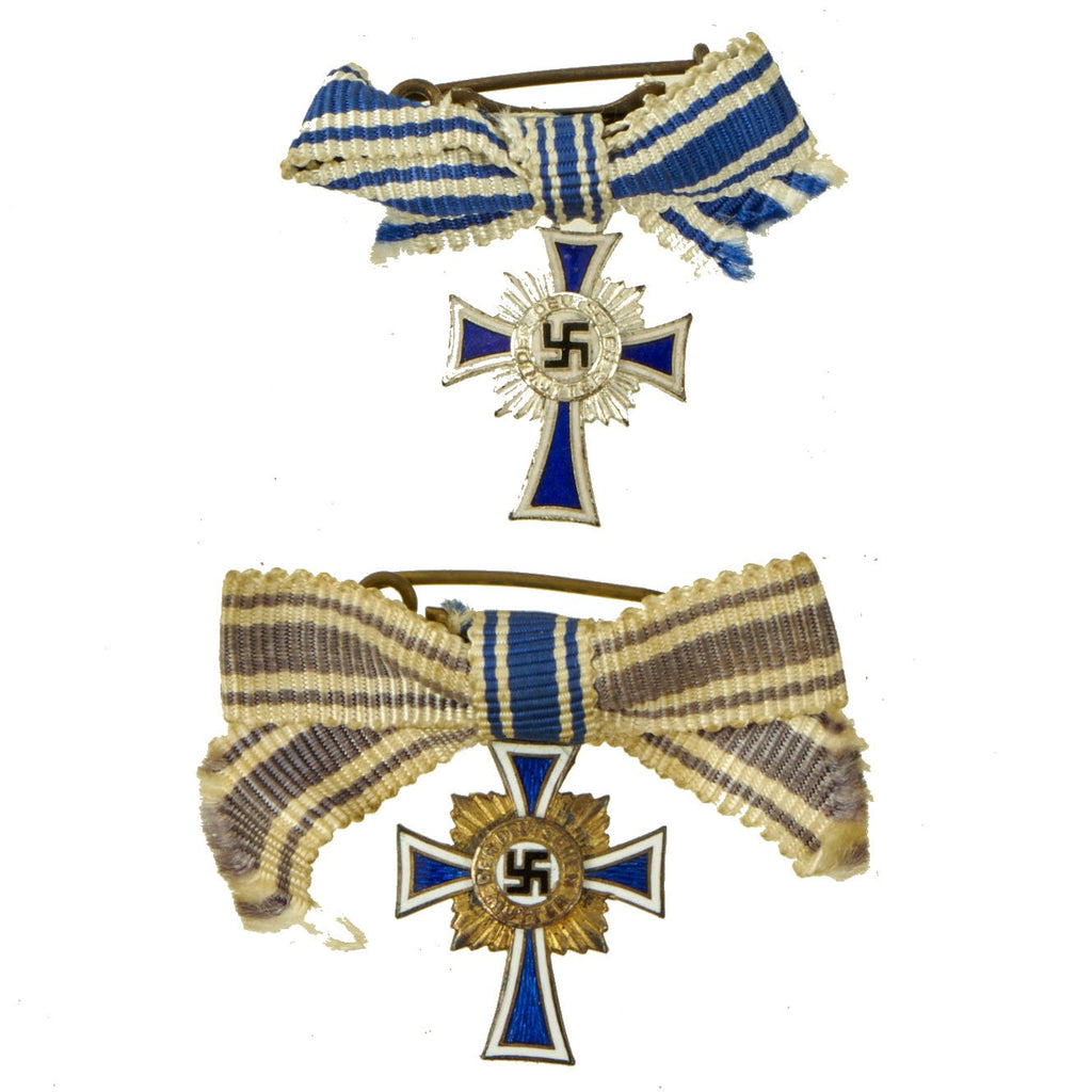 Original German WWII Set of Two Miniature Mother’s Crosses - Gold 1st Class & Silver 2nd Class Original Items
